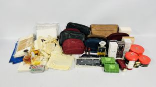 A BOX OF ASSORTED FRAGRANCES AND LOTIONS TO INCLUDE A 4ML COCO CHANEL BOTTLE EMPTY AND PART USED AS