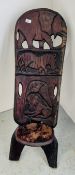 A VINTAGE HARDWOOD AFRICAN CHAIR WITH CARVED ANIMAL DETAIL, H 93CM.