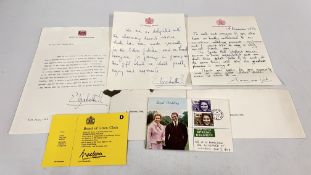 THREE ROYAL THANK YOU LETTERS FROM ELIZABETH R & ANNE & MARK + A ROYAL INVITE.