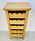 A MODERN SOLID LIGHT OAK FIFTEEN BOTTLE CAPACITY WINE CELLAR, W 42CM, D 35CM, H 93CM.