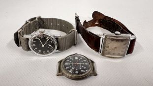 A VINTAGE MILITARY STYLE WRIST WATCH AND TWO OTHERS.