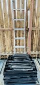 ALUMINIUM 6 STEP FOLDING LADDER PLUS VARIOUS BLACK PLASTIC SHED / GARAGE SHELVING (NOT PUT