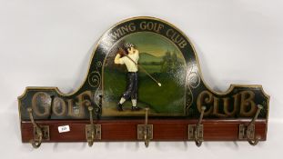 REPRODUCTION 'IRWING GOLF CLUB' WALL MOUNTED COAT RACK.