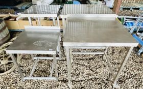 4 STAINLESS STEEL PREP TABLES, LARGEST 93 X 90CM.