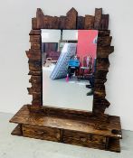 RUSTIC STAINED PINE VANITY WORK STATION, WIDTH OF BASE 125CM.