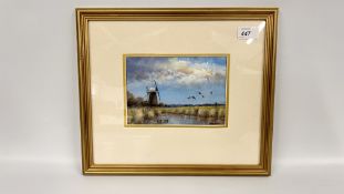 A FRAMED AND MOUNTED OIL ON BOARD TITLED IN COMING DUCK HORSEY MARSH BEARING SIGNATURE JAMES ALLEN