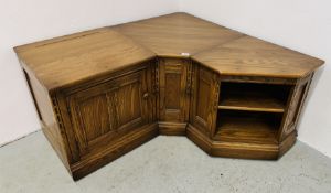 AN ERCOL THREE SECTIONAL CORNER ENTERTAINMENT UNIT.