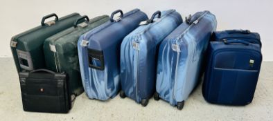 A GROUP OF 5 SAMSONITE HARD CASES + TWO ANTLER HAND LUGGAGE CASES.