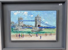 FRAMED OIL ON CANVAS OF 'TOWER BRIDGE LONDON' BY DARRELL MITCHELL, 66.5 X 87CM INCLUDING FRAME.