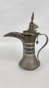 A C19TH TINNED COPPER DALLAH COFFEE POT, HEIGHT 37CM.