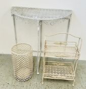 AN ANTIQUE EFFECT DEMI-LUNE METAL CRAFT SIDE TABLE,