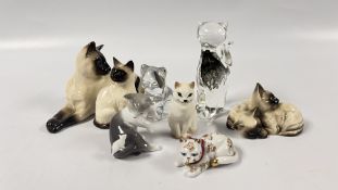 A GROUP OF COLLECTOR'S CABINET CAT ORNAMENTS TO INCLUDE BESWICK, ROYAL DOULTON,