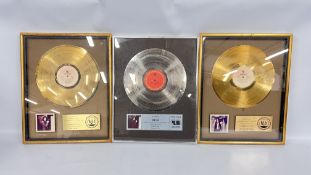 A GROUP OF THREE FRAMED AND MOUNTED LIMITED EDITION COMMEMORATIVE ALBUM COVERS TO INCLUDE DON ELLIS,
