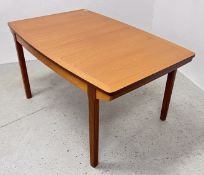 A MID CENTURY TEAK NATHAN EXTENDING DINING TABLE.