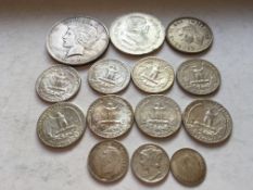 COINS: TUB WITH OVERSEAS MAINLY SILVER TO INCLUDE USA DOLLAR 1923, LIBERTY QUARTERS,