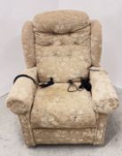 HSL OATMEAL UPHOLSTERED ELECTRIC RISE AND RECLINE EASY CHAIR COMPLETE WITH MATCHING ARM REST COVERS
