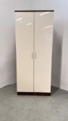 MODERN GLOSS WHITE FRONTED TWO DOOR WARDROBE, W 76CM X D 47CM X H 180CM.