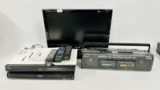 AUDIO VISUAL EQUIPMENT TO INCLUDE SAMSUNG 22 INCH (NO CABLE), SONY BLU-RAY, PANASONIC ETC.