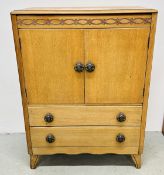 VINTAGE OAK CUPBOARD WITH TWO DRAWER BASE, W 77 X D 42.5 X H 105CM.