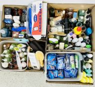 4 X BOXES OF ASSORTED TOILETRIES TO INCLUDE HAND WASH, BATISTE DRY SHAMPOO, NEW SOAP, DEODORANT,