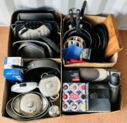 4 X BOXES OF GOOD QUALITY HOUSEHOLD KITCHENALIA TO INCLUDE BOXED RUSSELL HOBB STAINLESS STEEL