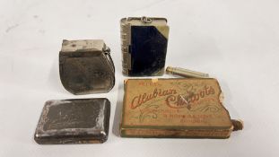 A GROUP OF THREE VINTAGE VESTAS TO INCLUDE AN EXAMPLE WITH A STAMP COMPARTMENT + A BOX OF VINTAGE
