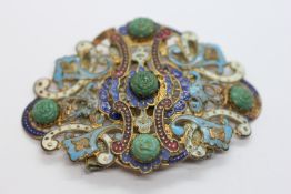 A VINTAGE ART DECO GILT ENAMEL AND GLASS BEADED BUCKLE IN THE MAX NEIGER STYLE.