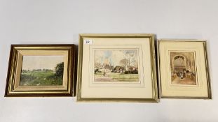 TWO FRAMED AND MOUNTED WATERCOLOURS TITLED CAROL SERVICE AND WINTER SUNSHINE CHAPELFIELD GARDENS