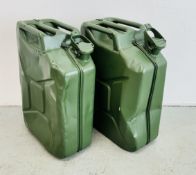 TWO VINTAGE JERRY CANS IN NATO GREEN.