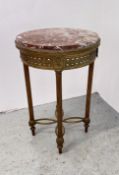 ORNATE BRASS BASED CIRCULAR TABLE WITH MARBLE TOP, W 47 X H 74CM.