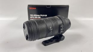 A SIGMA 120-400MM F 4.5 - 5.6 APO DG OS OPTICAL STABILIZER, INTERCHANGEABLE LENS, BOXED.