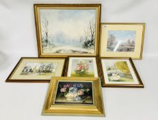 A GROUP OF 6 PICTURES AND PRINTS TO INCLUDE AN ORIGINAL WORK BEARING SIGNATURE S.