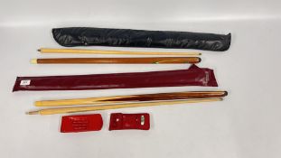 GROUP OF DARTS AND SNOOKER / POOL CUES.