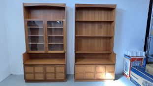 TWO PIECES OF MID CENTURY NATHAN TEAK FURNITURE TO INCLUDE 4 TIER SHELVING UNIT WITH CUPBOARD BASE,