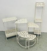 A GROUP OF ANTIQUE EFFECT METAL CRAFT OCCASIONAL FURNITURE TO INCLUDE GRADUATED SET OF THREE CORNER