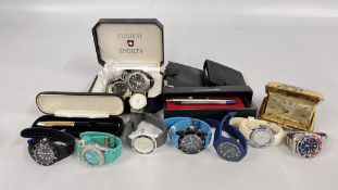 GROUP OF ASSORTED WATCHES, PARKER PEN, CABOUCHON PEN, CABOUCHON STONES, PENDANT CHAIN, ETC.