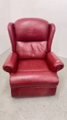 GOOD QUALITY LEATHER BURGUNDY UPHOLSTERED ELECTRIC RECLINING CHAIR - SOLD AS SEEN.