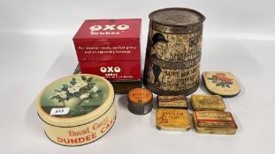 A SMALL GROUP OF 8 VINTAGE TINS TO INCLUDE SHARPS SUPER-KREEM TOFFEE.