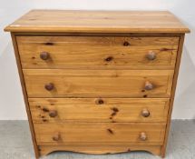 A MODERN PINE FOUR DRAWER CHEST, W 81CM X D 40CM X H 79CM.