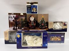 SIX VARIOUS BOXED ILLUMINATED DECORATIVE ORNAMENTS TO INCLUDE QUEEN VIC PUB SCENE,