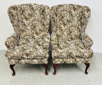 A PAIR OF MODERN HSS HIGH SEAT EASY CHAIRS.