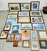 A GROUP OF FRAMED PICTURES AND PRINTS TO INCLUDE MAPS, RELIGIOUS,