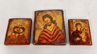 THREE ANTIQUE GREEK ORTHODOX ICONS C1800 GOLD LEAF AND EGG TEMPERA ON WOOD PANEL - ST PETER AND
