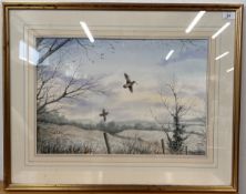 FRAMED AND MOUNTED WATERCOLOUR OF WOODCOCKS IN FLIGHT BY SIMON TRINDER,