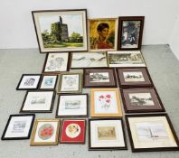 A GROUP OF ARTWORKS TO INCLUDE A MODERN FRAMED PRINT AFTER ARTHUR HOPKINS 'THE VISITOR' ALONG WITH