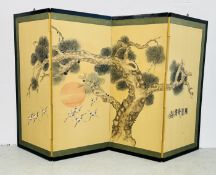 ORIENTAL FOUR FOLD LACQUERED SCREEN.