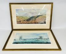 PAIR LIMITED EDITION 144 & 322/500 FOX HUNTING PRINTS BY DONALD AYRES, FRAMED AND GLAZED,