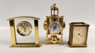 THREE VARIOUS MODERN BRASSED CLOCKS.