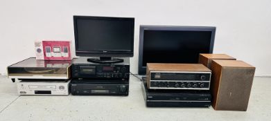 A GROUP OF VINTAGE AUDIO AND VISUAL EQUIPMENT TO INCLUDE ROTEL STEREO RECEIVER,