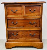 A REPRODUCTION HARDWOOD FOUR DRAWER CHEST, TWO SHORT DRAWERS OVER TWO LONG, WIDTH 71CM.